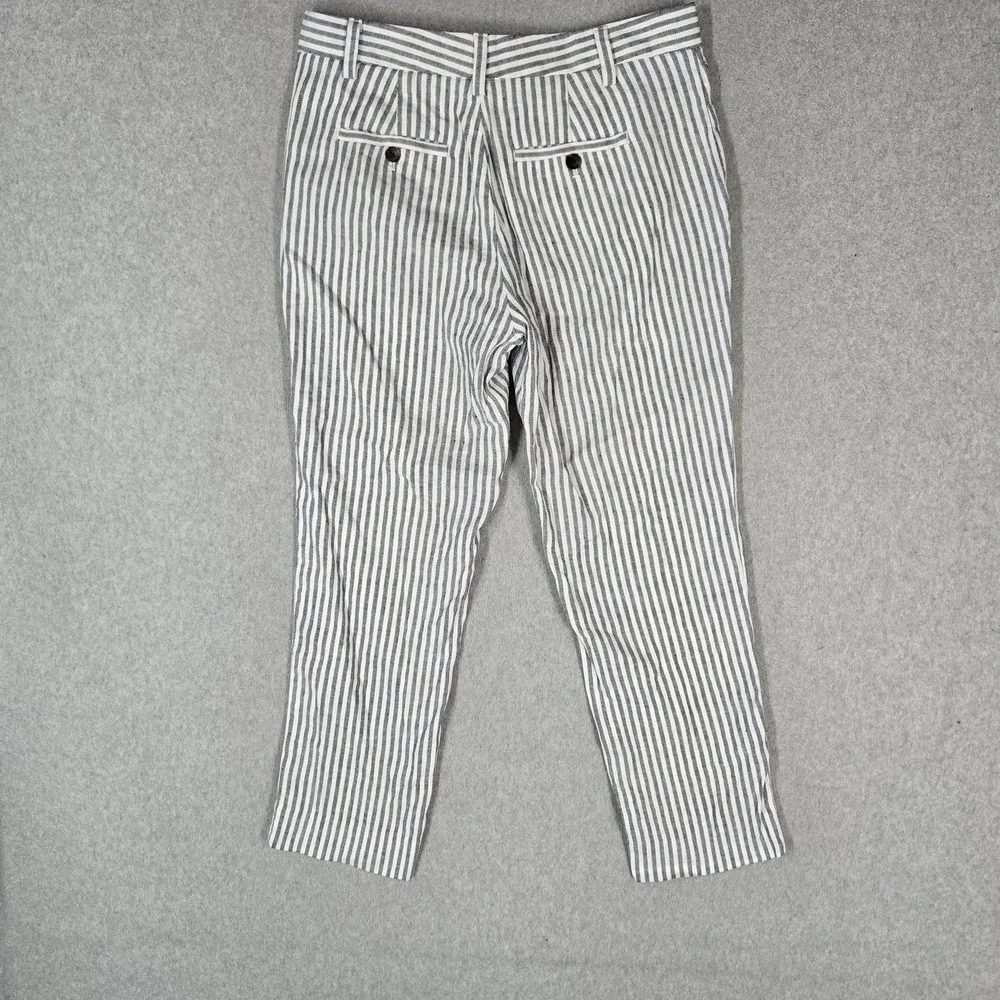 Banana Republic Women Pants 6 White Cotton Linen Striped Dress Pants Avery Slim